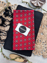 Black Handloom Cotton Saree With Red Print Blouse